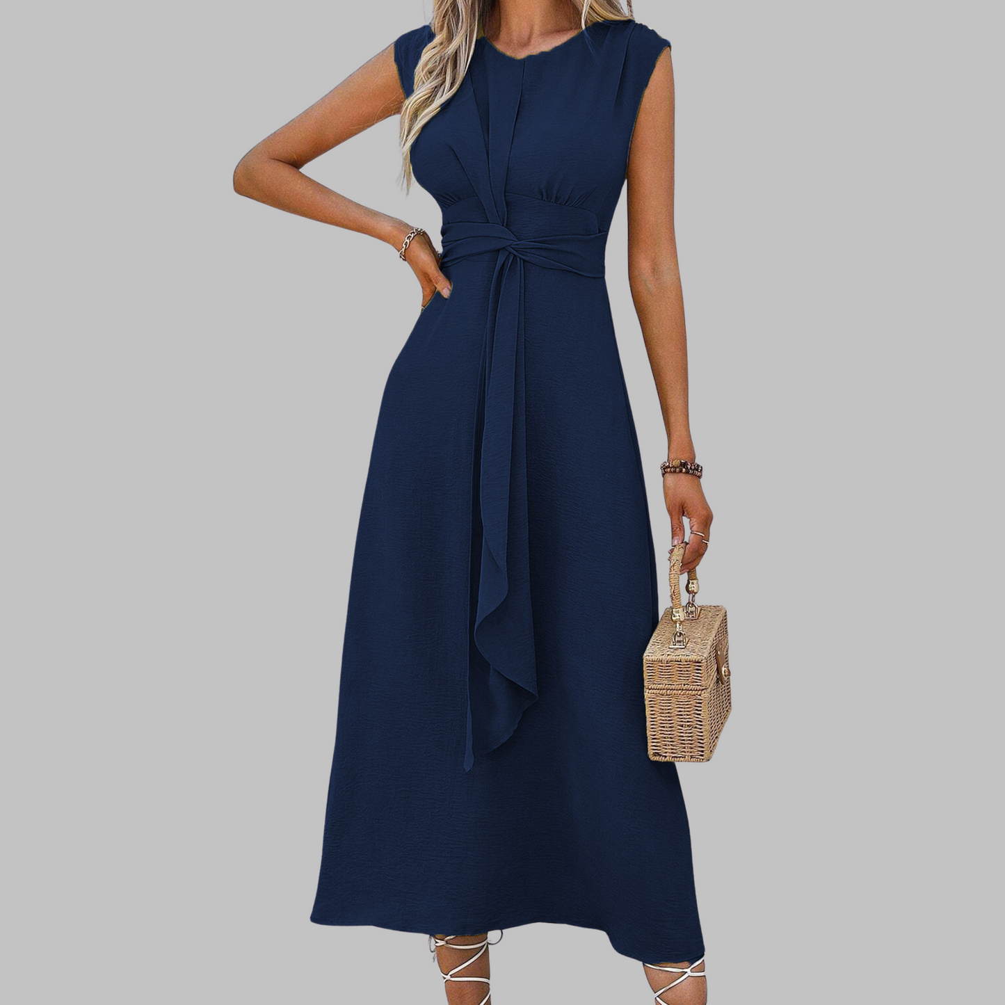 Vestido largo casual elegante sin mangas cuello redondo