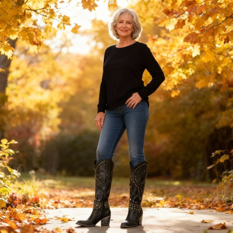 Botas vaqueras femeninas altas, modernas y versátiles para otoño e invierno