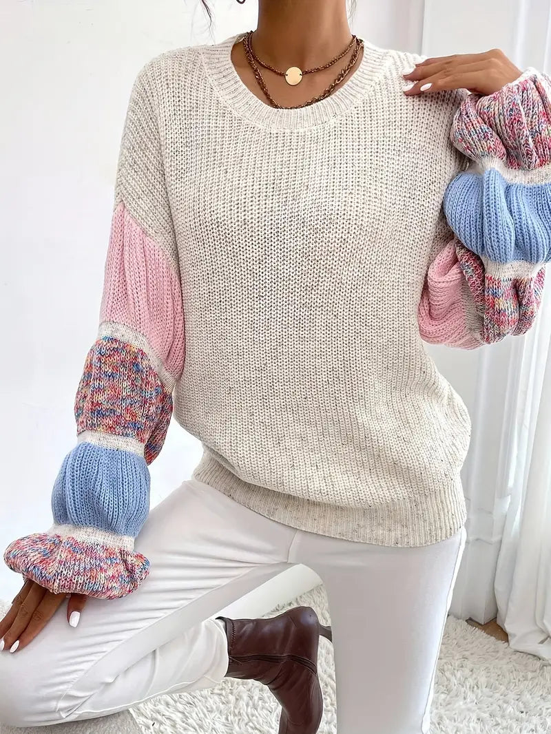 Jersey multicolor para mujer: manga larga y diseño en capas, suave y cálido