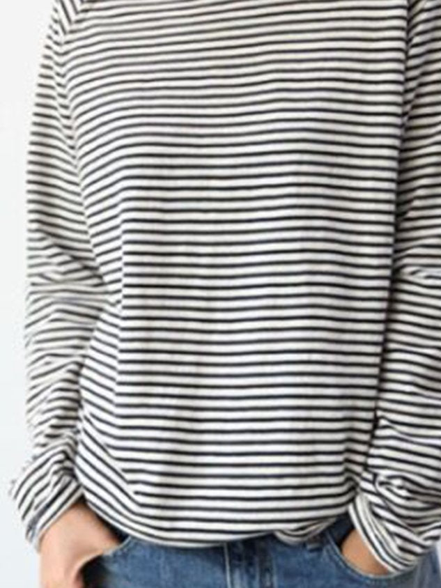 Camiseta mujer de manga larga a rayas, cómoda y chic para diario