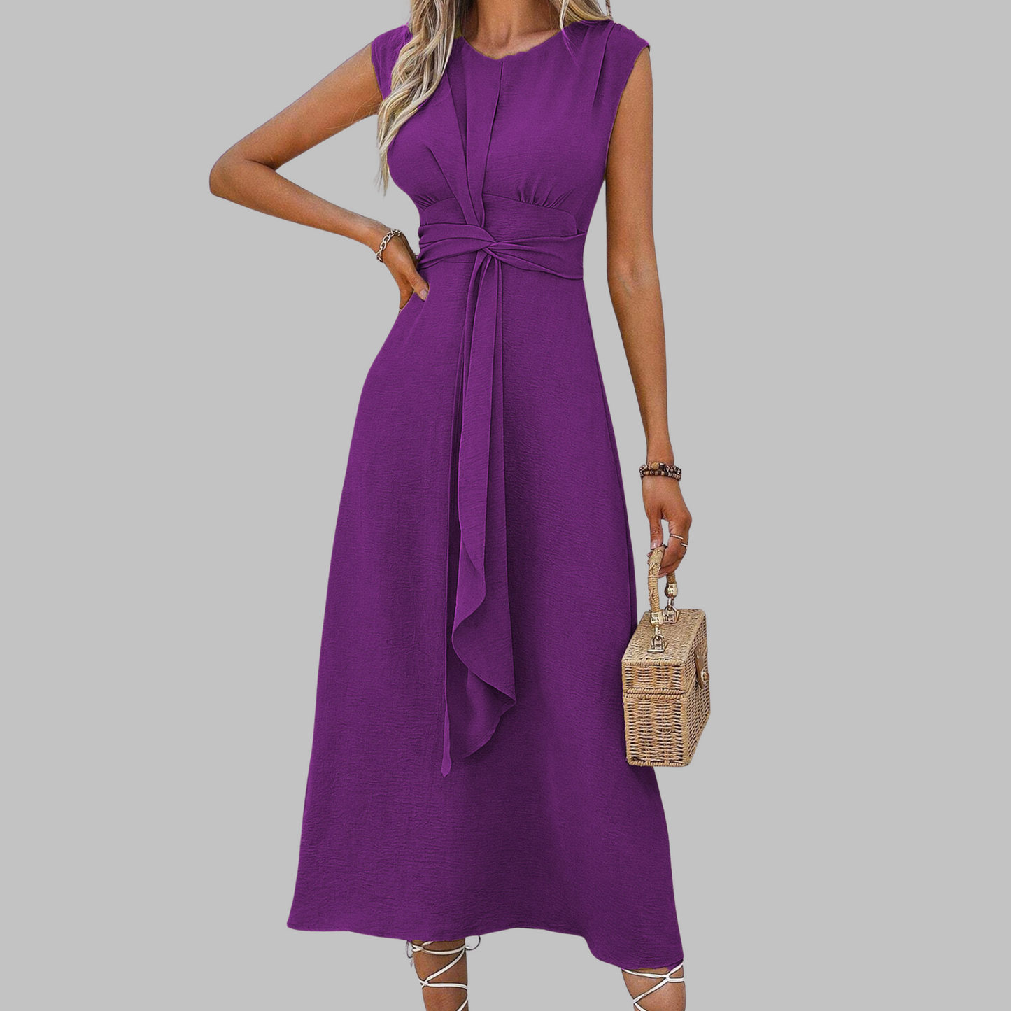 Vestido largo casual elegante sin mangas cuello redondo
