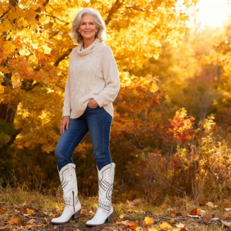 Botas vaqueras femeninas altas, modernas y versátiles para otoño e invierno