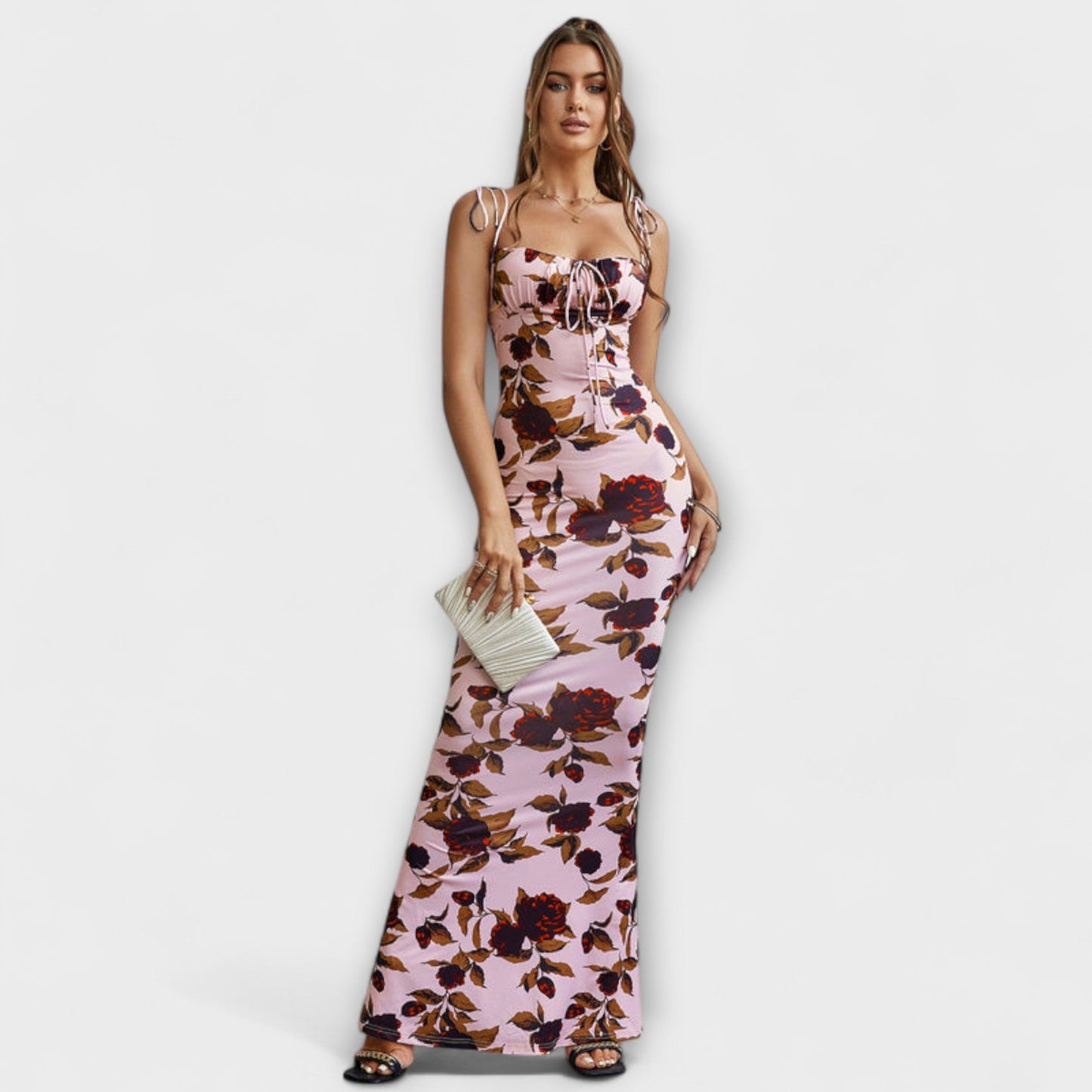 Miley | Vestido de fiesta con estampado floral y tirantes anudados