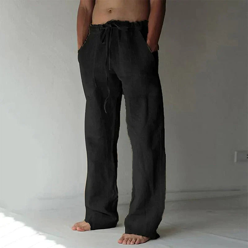 Pantalón lino hombre cómodo con cinturilla ajustable casual
