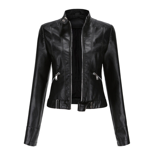Chaqueta clásica de cuero para mujer