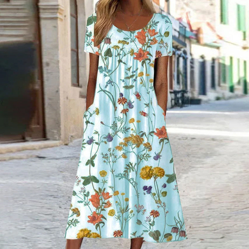 Vestido midi blanco estampado flores casual diario y paseo