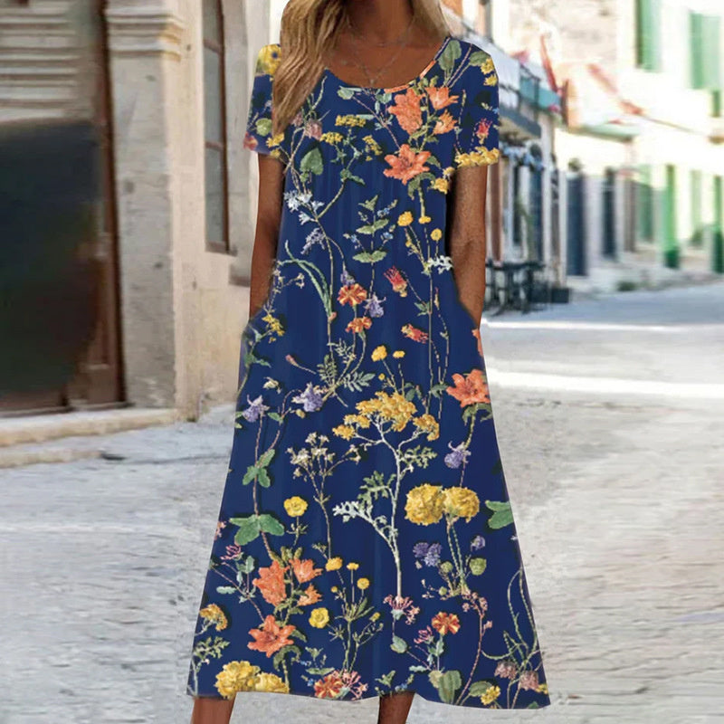 Vestido midi blanco estampado flores casual diario y paseo