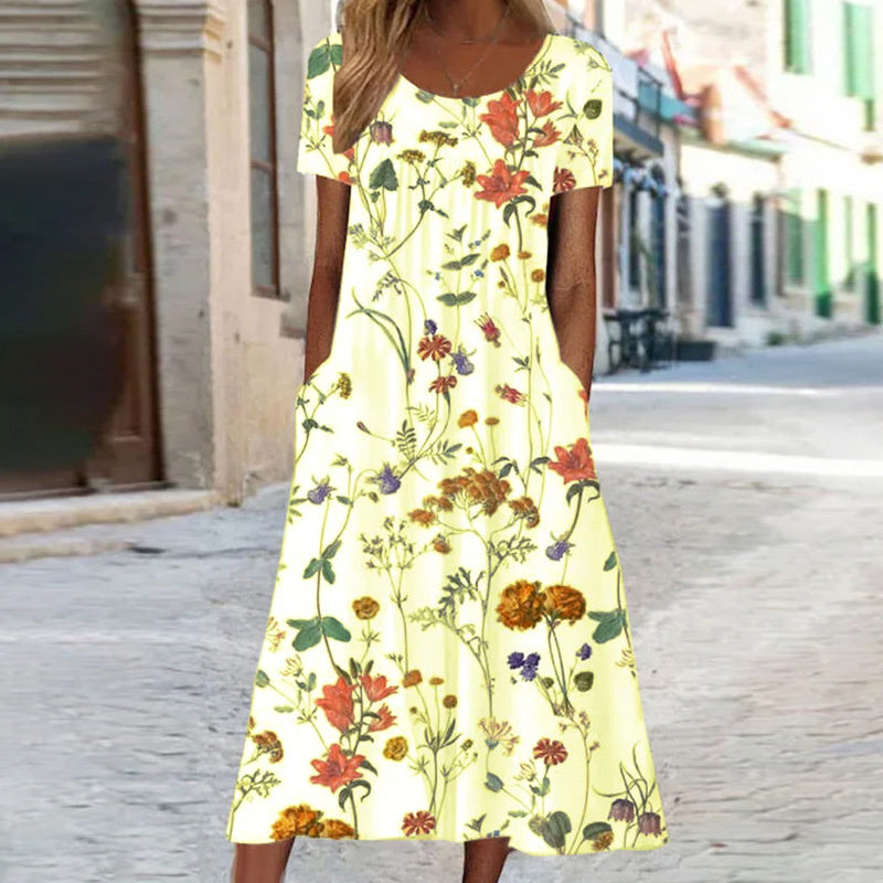 Vestido midi blanco estampado flores casual diario y paseo
