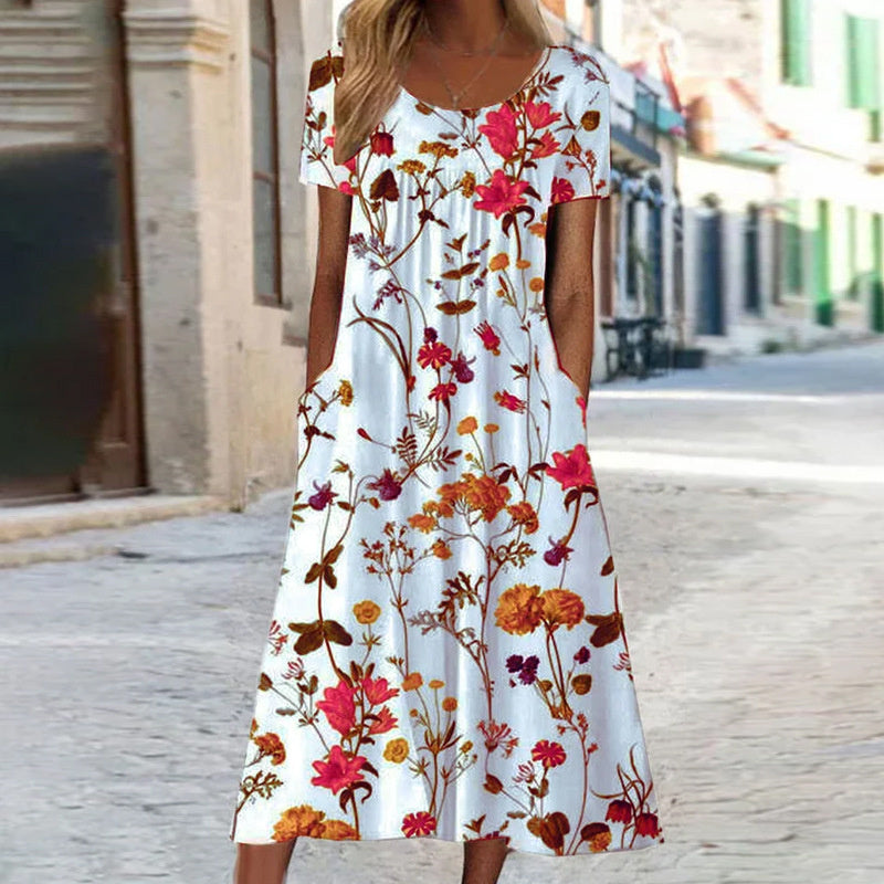 Vestido midi blanco estampado flores casual diario y paseo