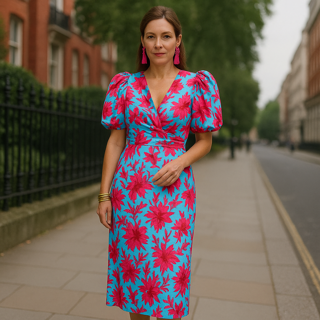Hilary | Vestido de colores con mangas plisadas