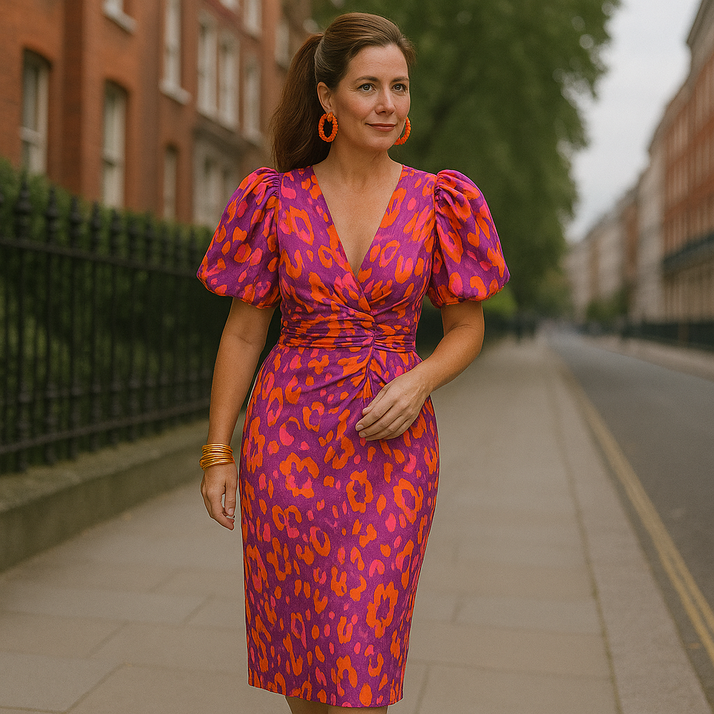 Hilary | Vestido de colores con mangas plisadas