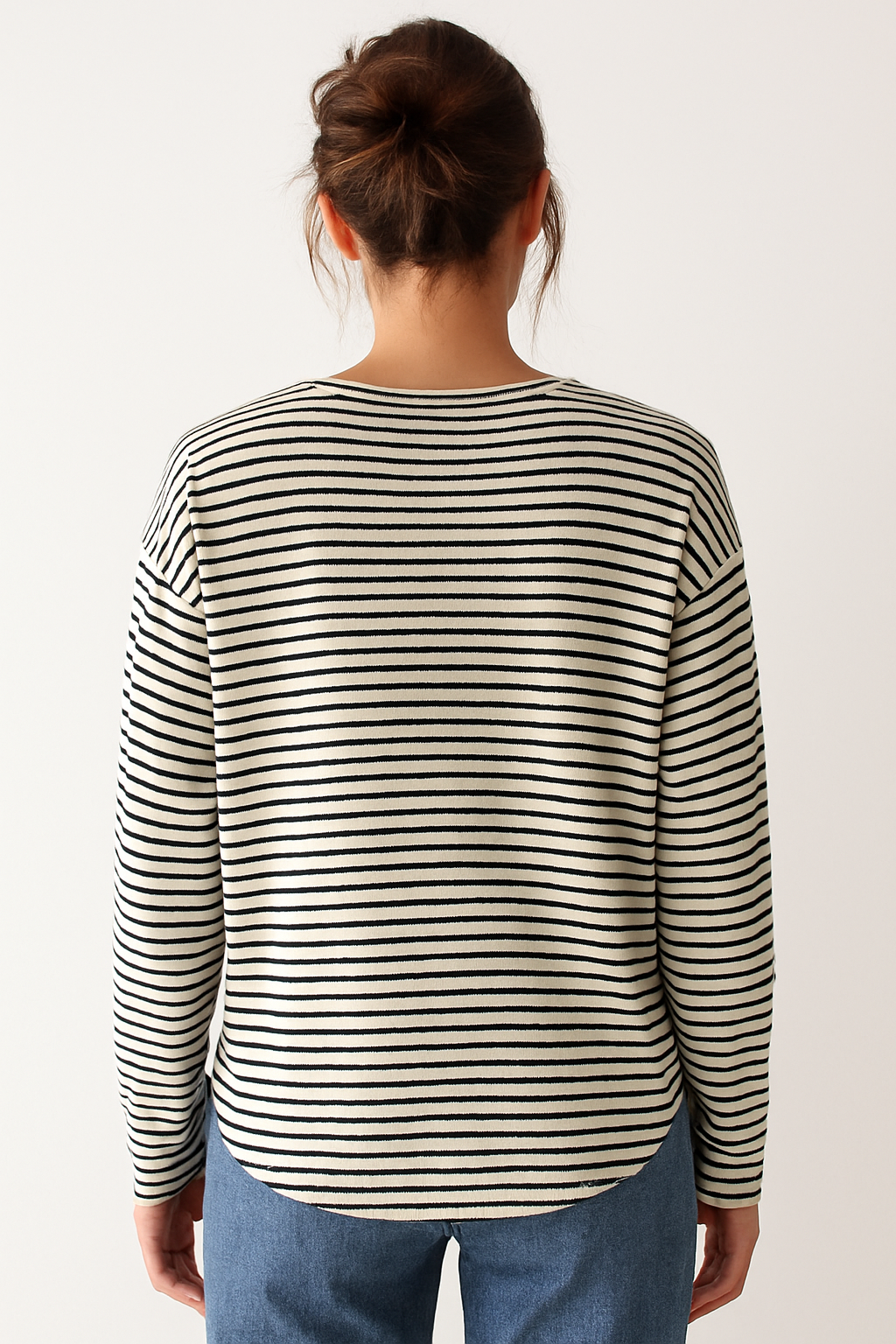 Camiseta mujer de manga larga a rayas, cómoda y chic para diario