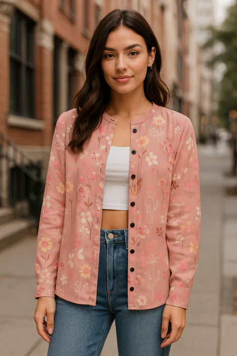 Cárdigan de punto estampado floral elegante versátil invierno