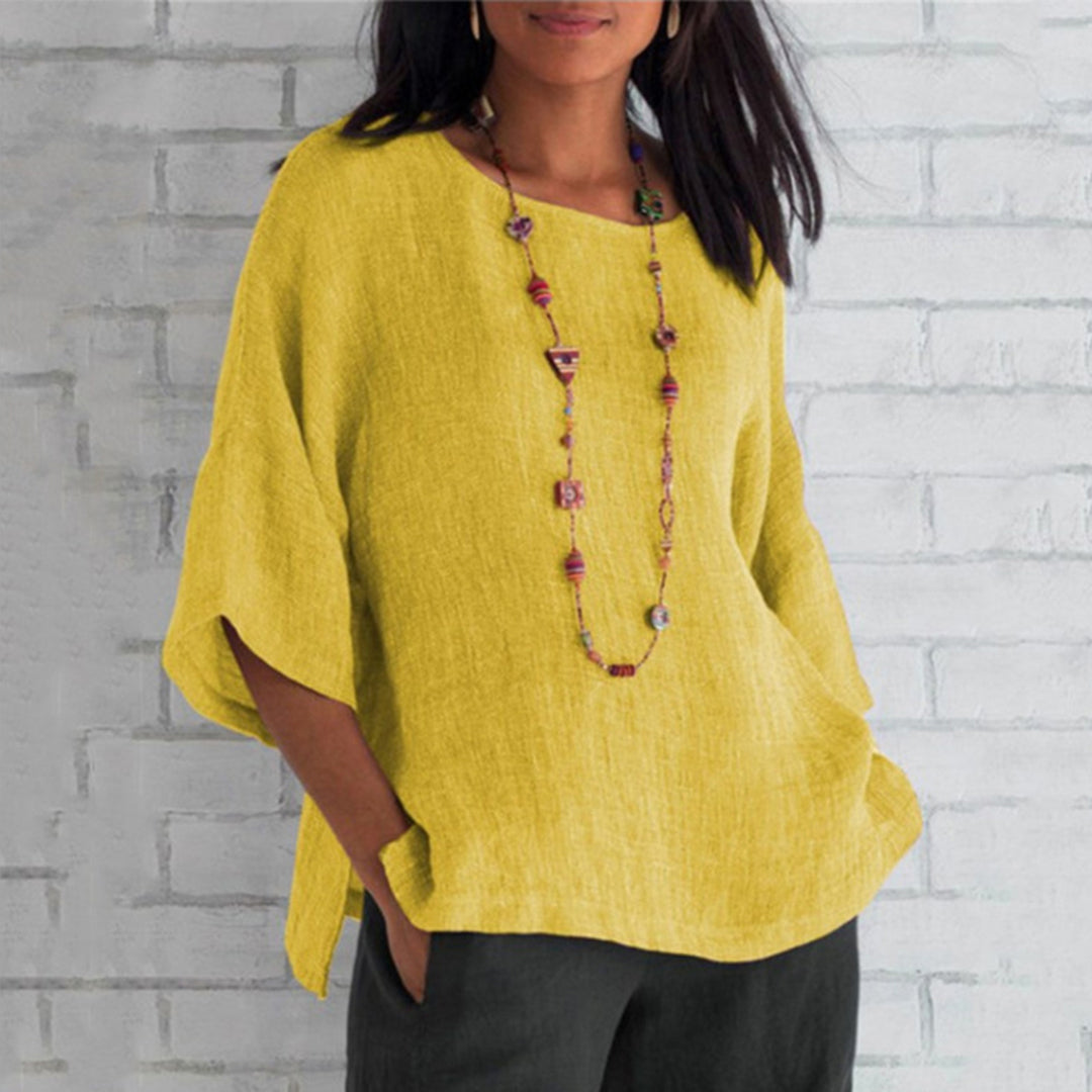 Camesita mujer lino 3/4 manga casual elegante primavera-verano