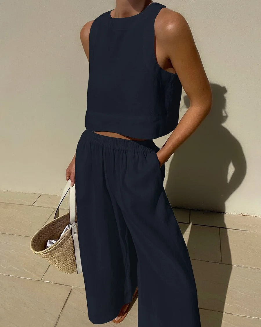 Conjunto femenino lino sostenible fresco y versátil primavera