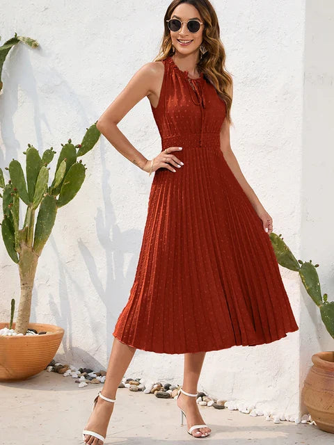 Vestidoplisado cuello halter cómodo y sofisticado
