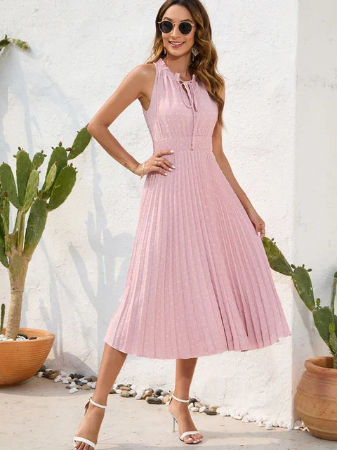 Vestidoplisado cuello halter cómodo y sofisticado