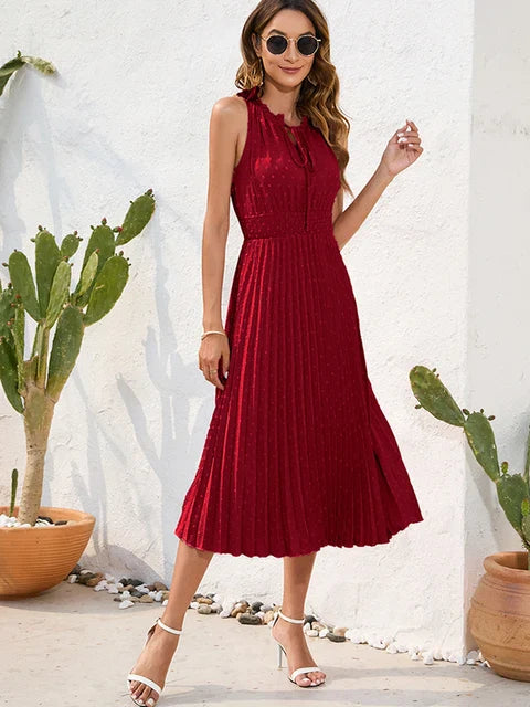 Vestidoplisado cuello halter cómodo y sofisticado