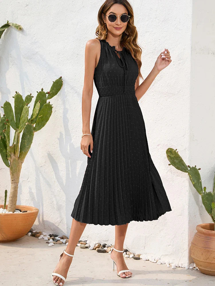 Vestidoplisado cuello halter cómodo y sofisticado