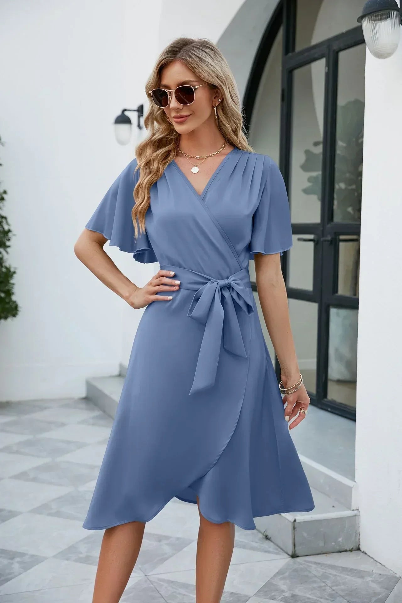 Vestido cruzado mujer, ligero y elegante para primavera o verano