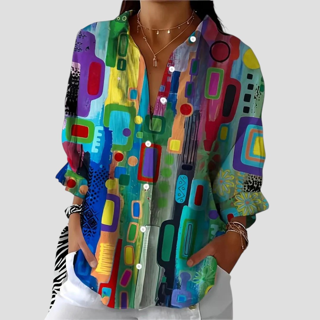 Blusa femenina estampado geométrico ligera ideal primavera verano