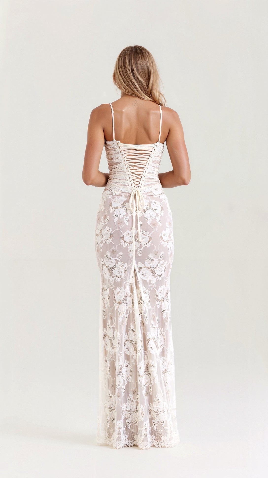 Vestido elegante blanco largo escote cuadrado ideal otoño-invierno