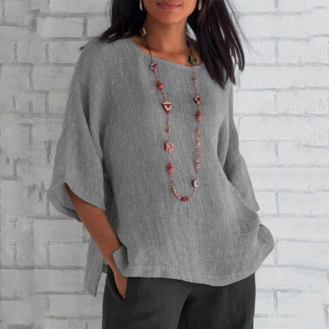 Camesita mujer lino 3/4 manga casual elegante primavera-verano