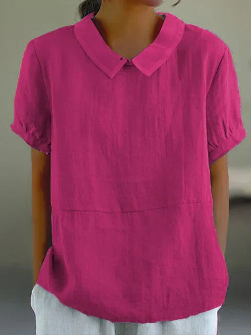 Camisa lino mujer elegante ligera manga corta casual diario