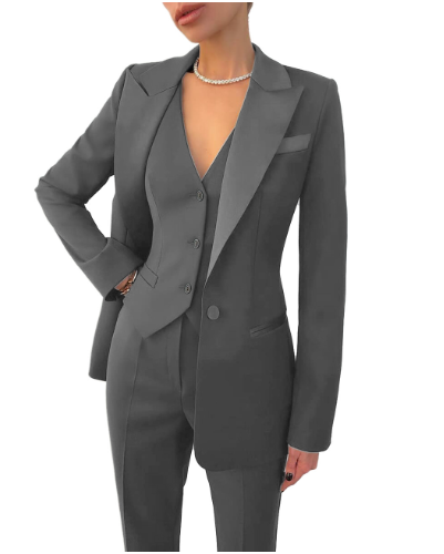 Conjunto femenino elegante chaqueta chaleco y pantalón oficina