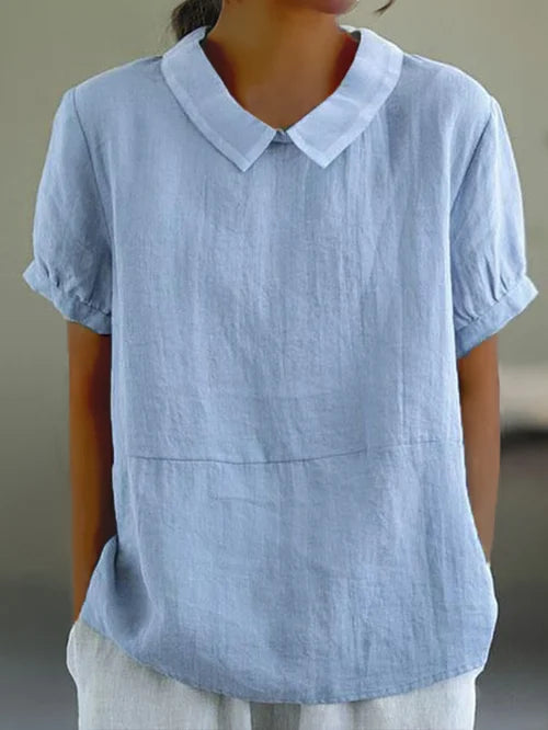 Camisa lino mujer elegante ligera manga corta casual diario
