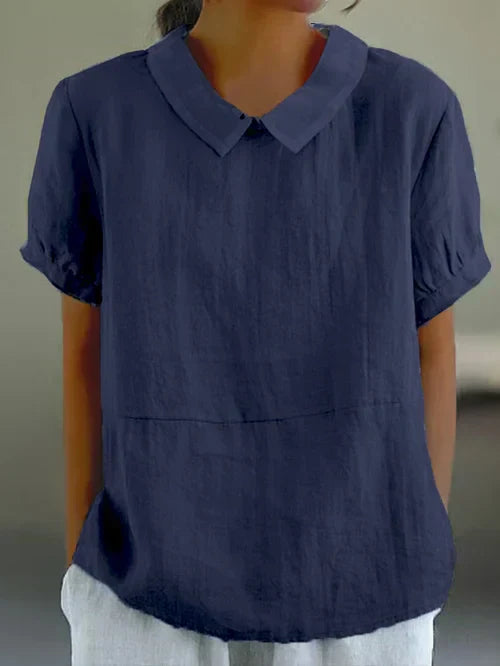 Blusa corta de verano para dama con cuello redondo clásico