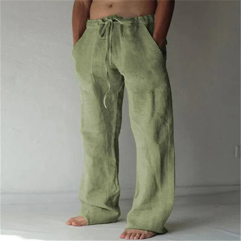Pantalón lino hombre cómodo con cinturilla ajustable casual