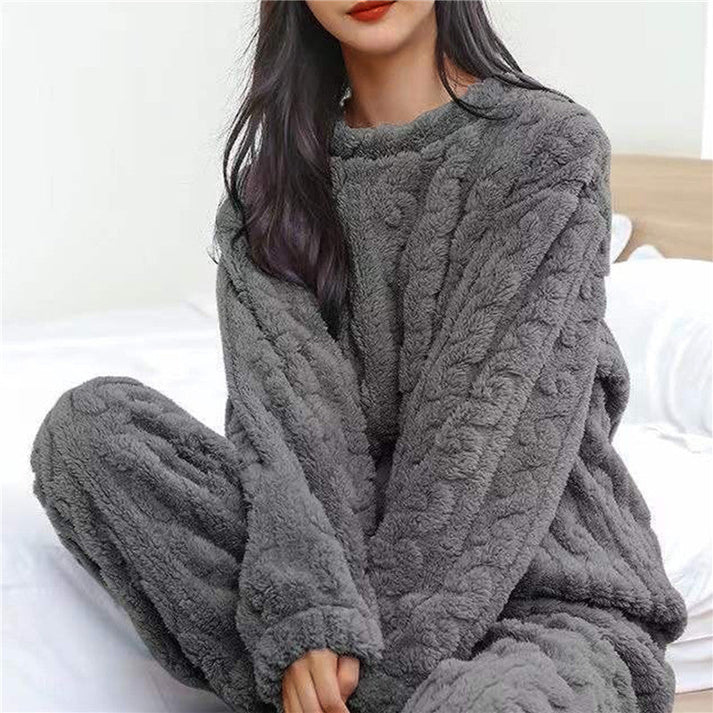 Pijama de felpa de dos piezas para mujer: cálido y suave para noches acogedoras