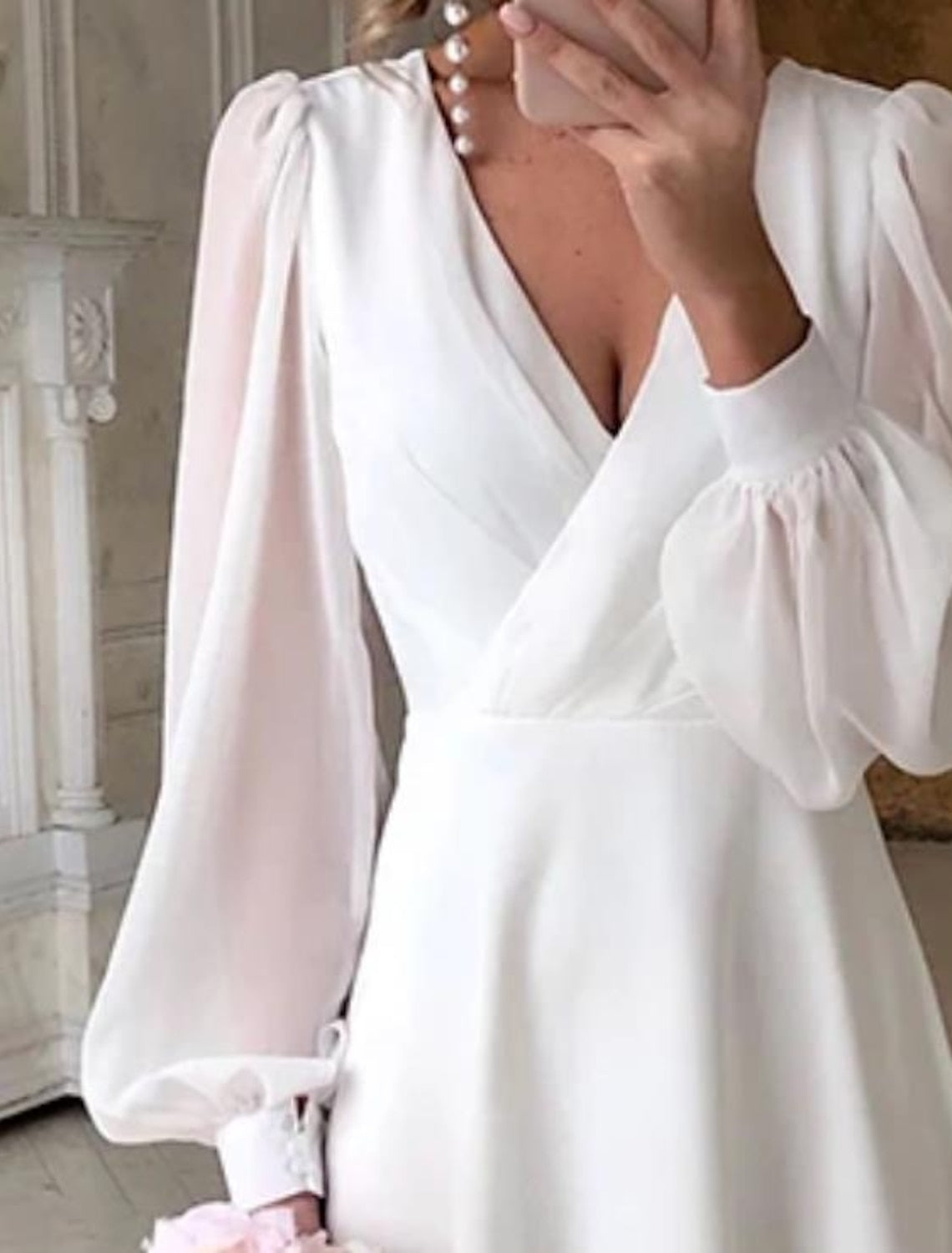 Vestido midi de novia manga larga ideal para otoño e invierno