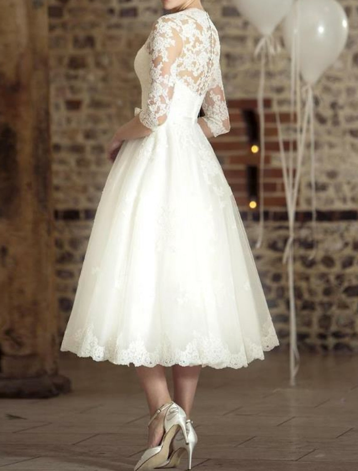 Vestido blanco midi manga larga cómodo ideal ceremonia