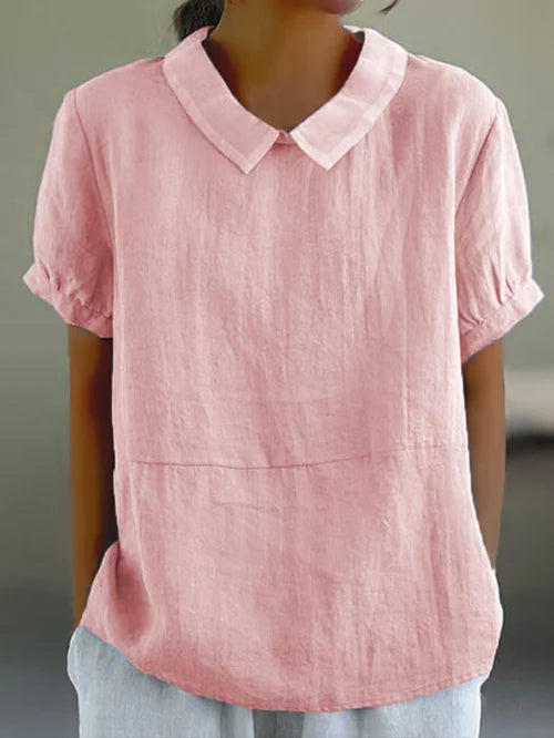 Camisa lino mujer elegante ligera manga corta casual diario