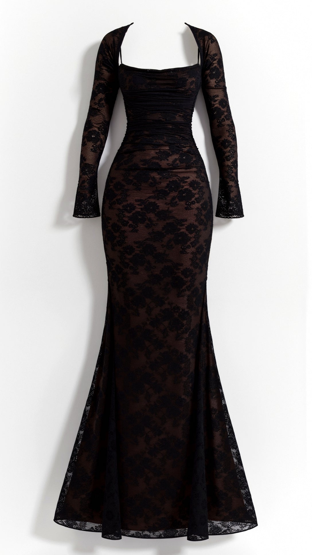 Vestido elegante blanco largo escote cuadrado ideal otoño-invierno