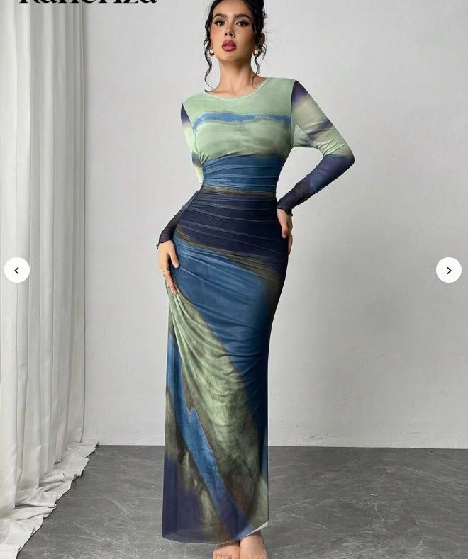 Vestido largo elegante estampado ajustado diario y formal otoño