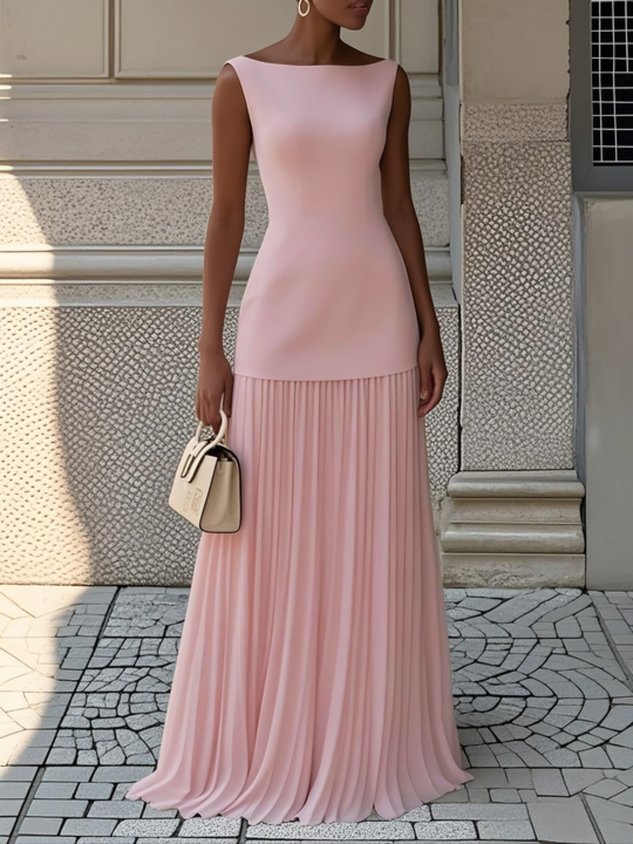 Vestido Largo Elegante Mujer – Estilo Plisado, Versátil y Moderno