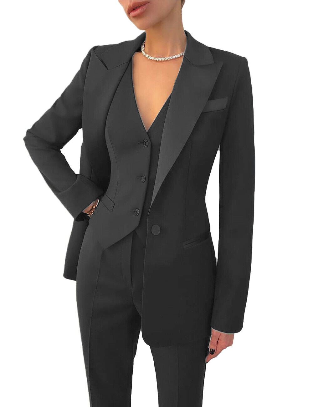 Conjunto femenino elegante chaqueta chaleco y pantalón oficina