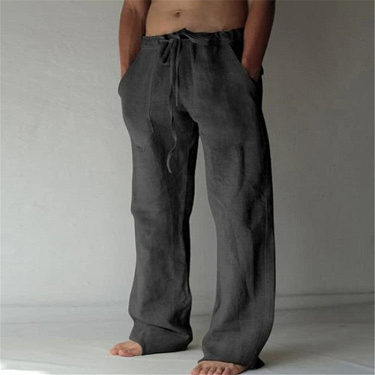 Pantalón lino hombre cómodo con cinturilla ajustable casual