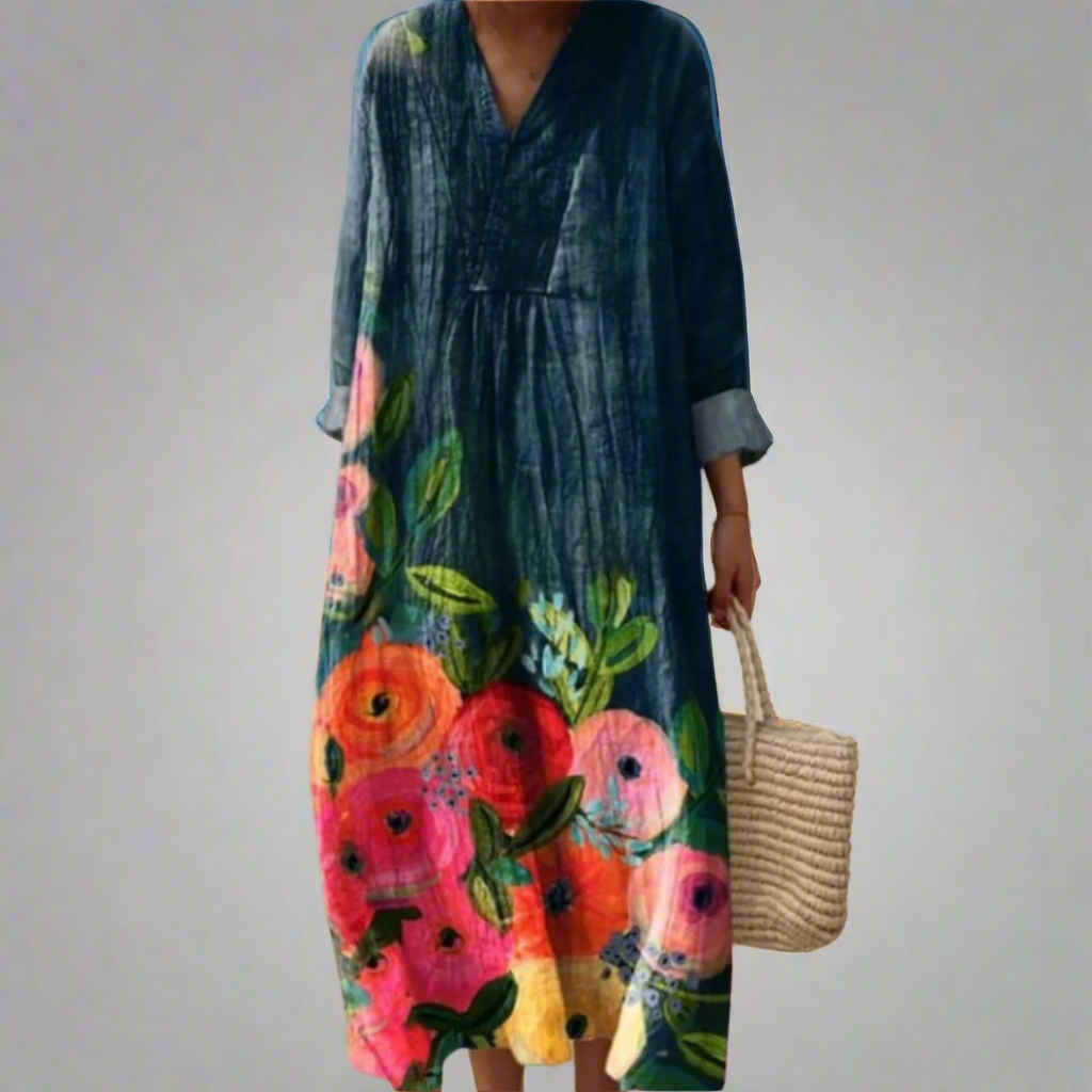 Vestido mujer largo acuarela floral moderno ideal paseo