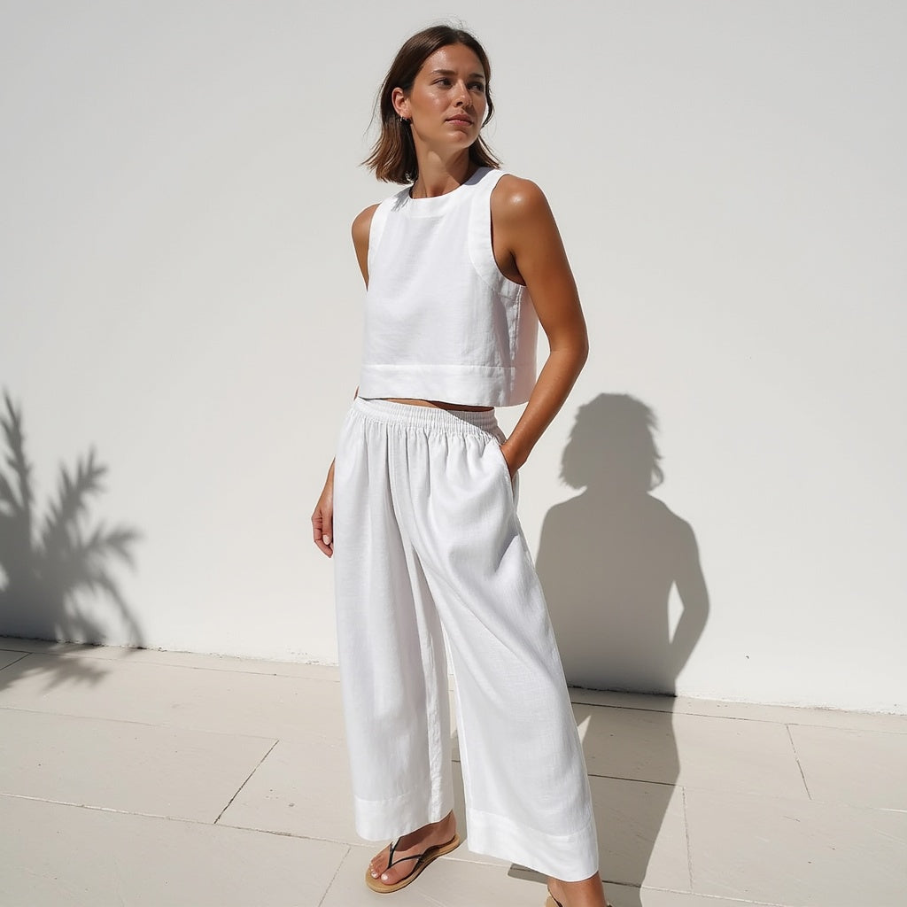 Conjunto femenino lino sostenible fresco y versátil primavera
