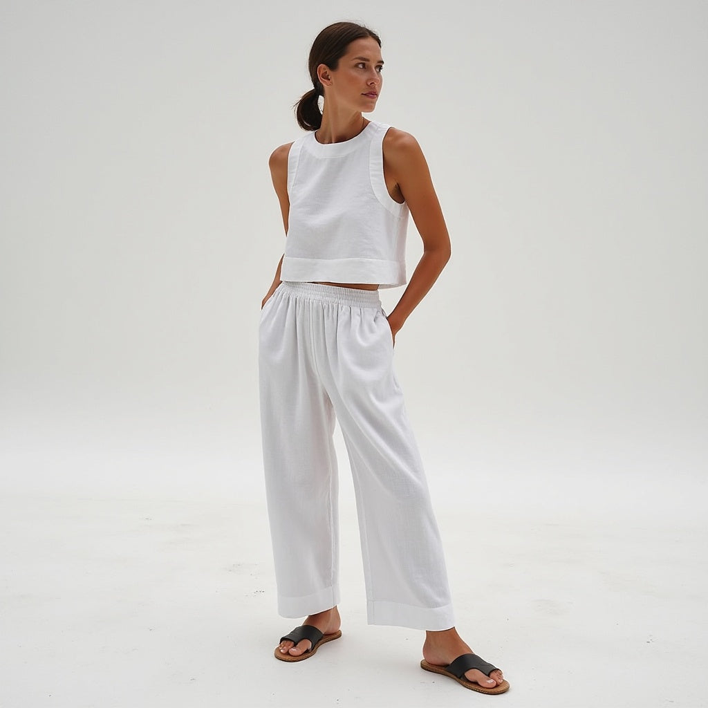 Conjunto femenino lino sostenible fresco y versátil primavera