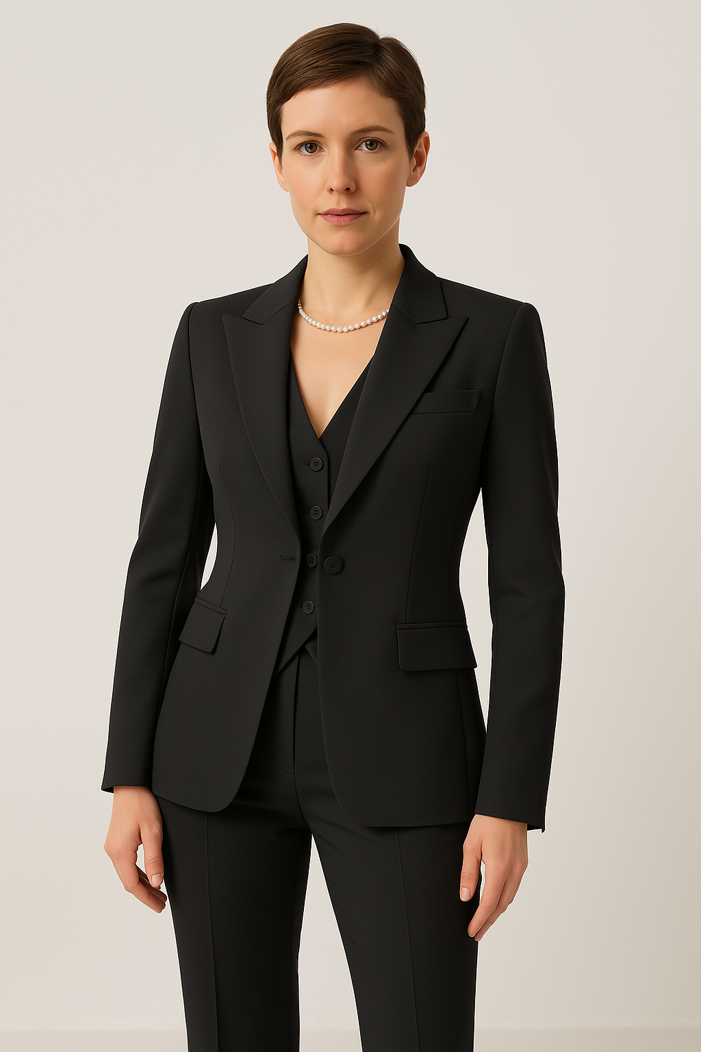 Conjunto femenino elegante chaqueta chaleco y pantalón oficina