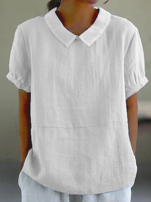 Camisa lino mujer elegante ligera manga corta casual diario