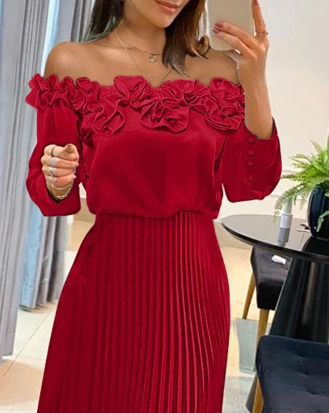 Leah | Vestido plisado sin hombros