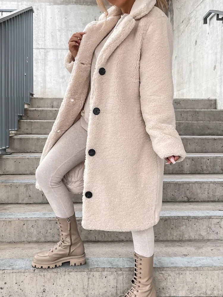 Chaqueta polar de invierno beige para mujer: cálida y suave, ideal para los días fríos