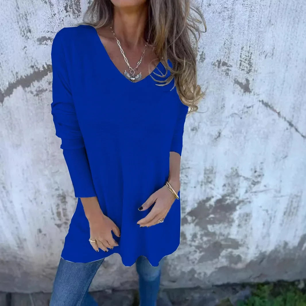 Top Mujer – Estilo Relajado, Cuello en V y Confort Todo el Día