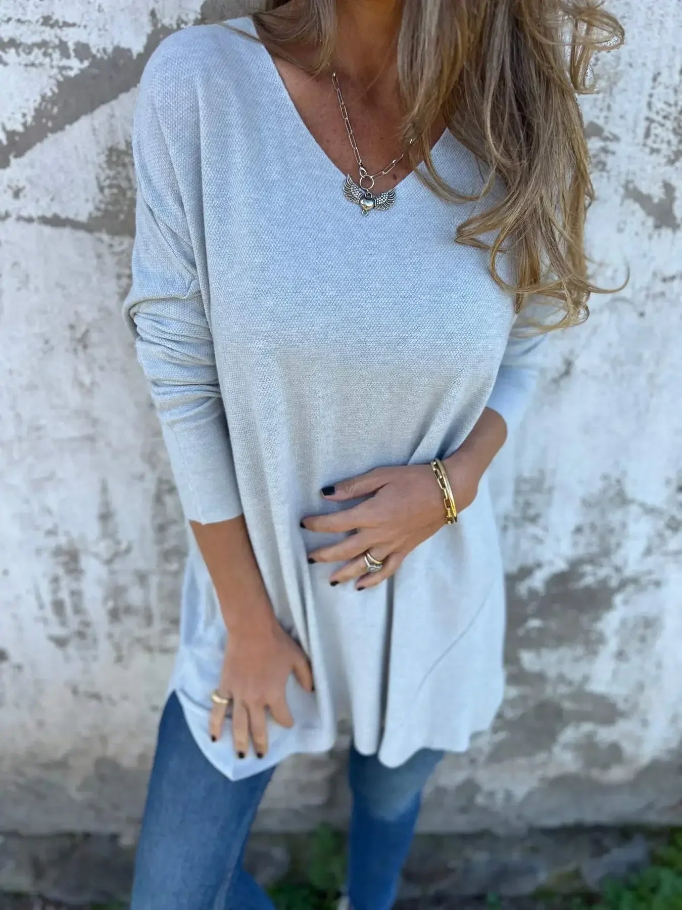 Top Mujer – Estilo Relajado, Cuello en V y Confort Todo el Día